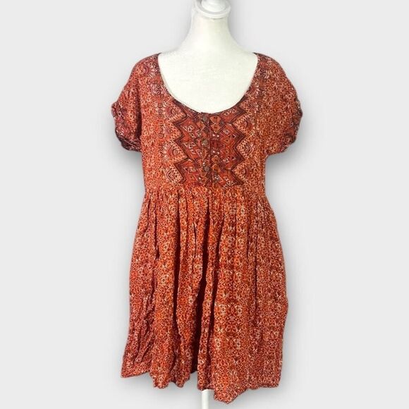 Free People Sundown Mini Dress Women Small Orange Scoop Neck Open Back Babydoll - Picture 3 of 14